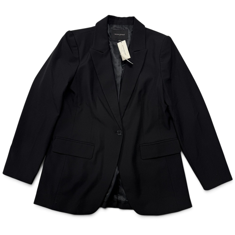 Banana Republic Long Lean Blazer Jacket Womens 12 Black NWT Stretch